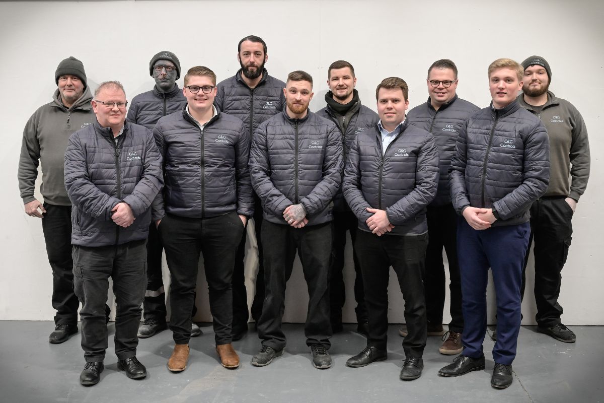The G&G Controls team outside the factory